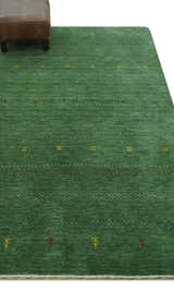 Custom Made Geometrical Stripes Design Green, Ivory and Charcoal wool Area Rug