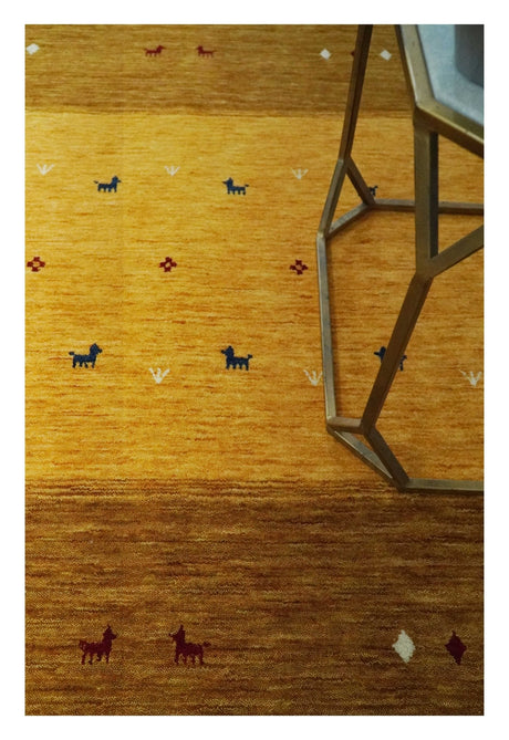 Custom Made Gold Tribal Gabbeh wool Area Rug