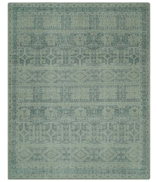 Custom Made Gray, Beige and Silver Hand Knotted Tribal Design wool area rug