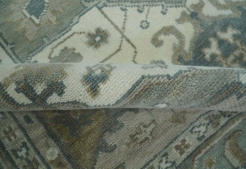 Custom Made Gray, Ivory and Silver Hand knotted Traditional Medallion wool Area Rug