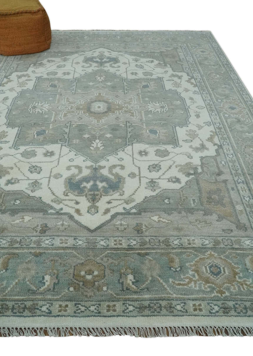 Custom Made Gray, Ivory and Silver Hand knotted Traditional Medallion wool Area Rug