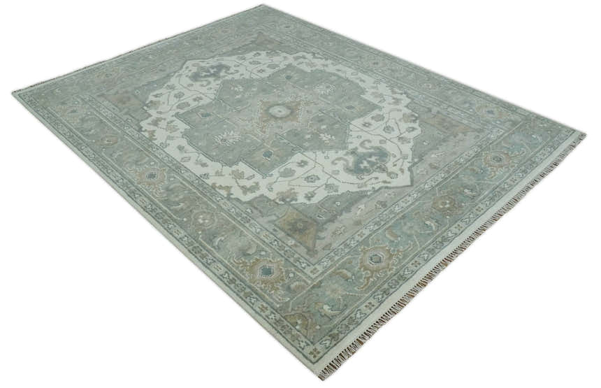 Custom Made Gray, Ivory and Silver Hand knotted Traditional Medallion wool Area Rug