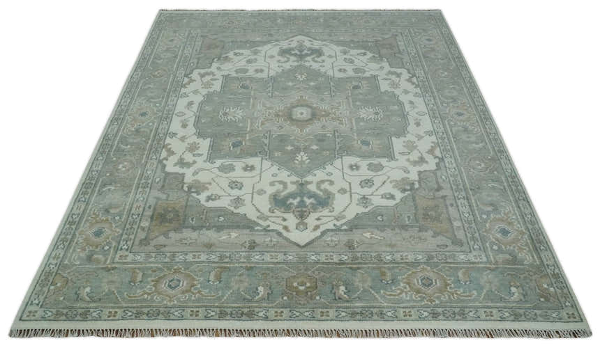 Custom Made Gray, Ivory and Silver Hand knotted Traditional Medallion wool Area Rug