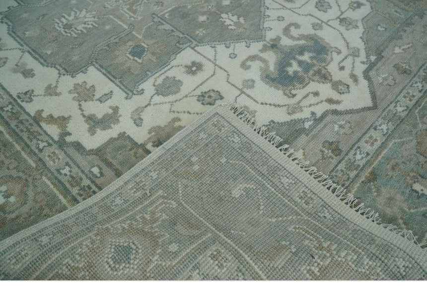 Custom Made Gray, Ivory and Silver Hand knotted Traditional Medallion wool Area Rug
