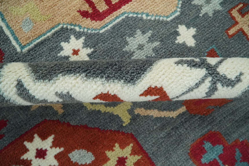 Custom Made Gray, Rust and Peach Traditional Medallion Mamluk Design wool Rug