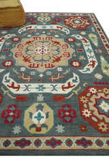 Custom Made Gray, Rust and Peach Traditional Medallion Mamluk Design wool Rug
