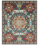 Custom Made Gray, Rust and Peach Traditional Medallion Mamluk Design wool Rug