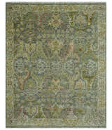 Custom Made Gray, Silver and Green Hand Knotted Traditional Large Design wool area rug