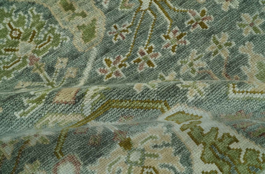 Custom Made Gray, Silver and Green Hand Knotted Traditional Large Design wool area rug