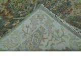 Custom Made Gray, Silver and Green Hand Knotted Traditional Large Design wool area rug