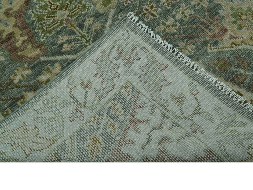 Custom Made Gray, Silver and Green Hand Knotted Traditional Large Design wool area rug