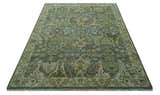 Custom Made Gray, Silver and Green Hand Knotted Traditional Large Design wool area rug