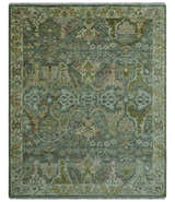 Custom Made Gray, Silver and Green Hand Knotted Traditional Large Design wool area rug