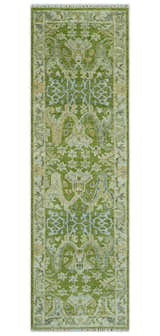 Custom Made Green and Ivory Traditional Dragon Oushak Design Hand knotted wool rug