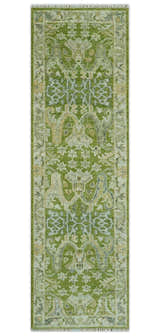 Custom Made Green and Ivory Traditional Dragon Oushak Design Hand knotted wool rug