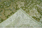 Custom Made Green and Ivory Traditional Dragon Oushak Design Hand knotted wool rug