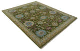Custom Made Green, Beige and Purple Hand Knotted Traditional Oushak wool area rug