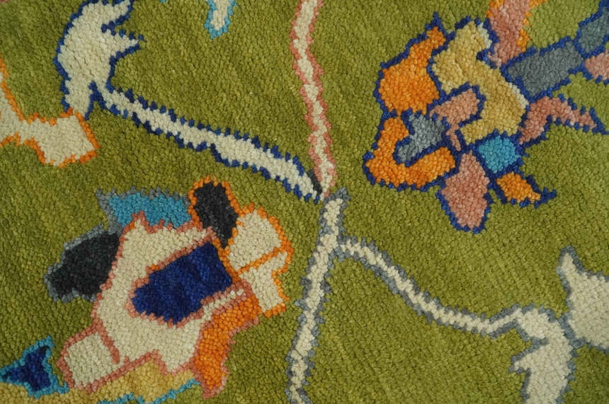 Custom Made Green, Gray and Peach Colorful Hand knotted Traditional Oushak wool Area Rug