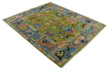 Custom Made Green, Gray and Peach Colorful Hand knotted Traditional Oushak wool Area Rug