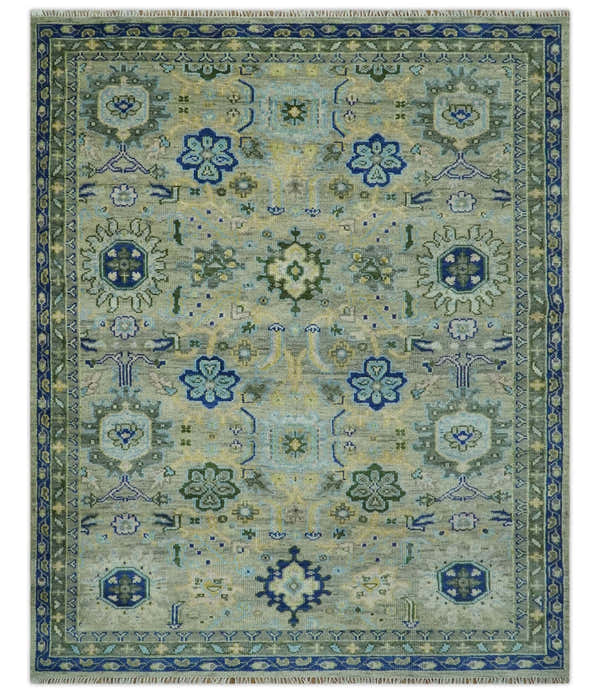 Custom Made Lt. Silver, Grey and Mustard Hand Knotted Traditional Oushak wool area rug