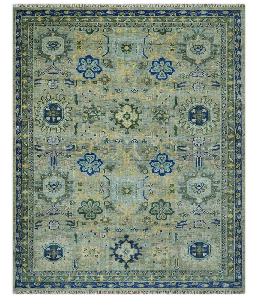 Custom Made Lt. Silver, Grey and Mustard Hand Knotted Traditional Oushak wool area rug