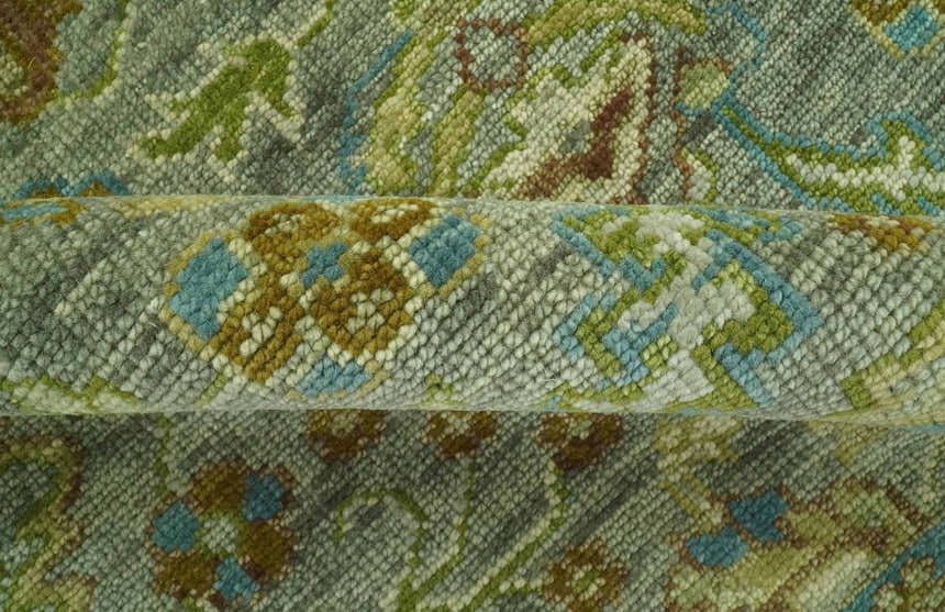 Custom Made Green Hand Knotted Antique Design Traditional Oushak wool area rug