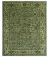 Custom Made Green Hand Knotted Antique Design Traditional Oushak wool area rug