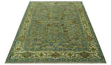 Custom Made Green Hand Knotted Antique Design Traditional Oushak wool area rug