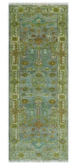 Custom Made Green Hand Knotted Antique Design Traditional Oushak wool area rug