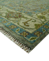 Custom Made Green Hand Knotted Antique Design Traditional Oushak wool area rug