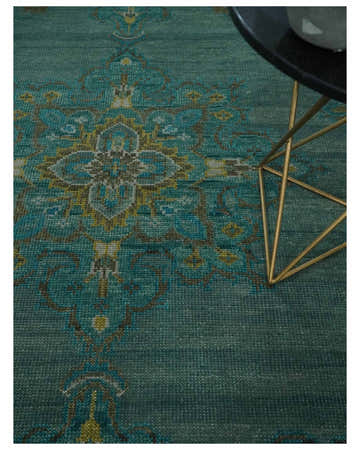 Custom Made Green Hand Knotted Antique Style  Multi Size Traditional Wool Rug