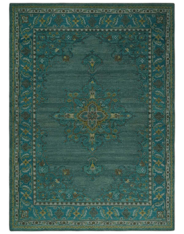 Custom Made Green Hand Knotted Antique Style  Multi Size Traditional Wool Rug