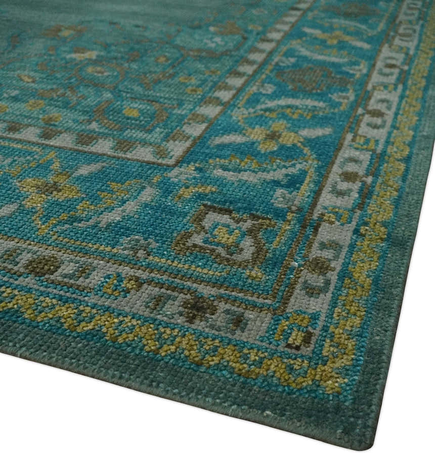 Custom Made Green Hand Knotted Antique Style  Multi Size Traditional Wool Rug