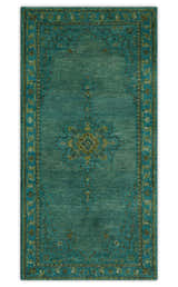 Custom Made Green Hand Knotted Antique Style  Multi Size Traditional Wool Rug
