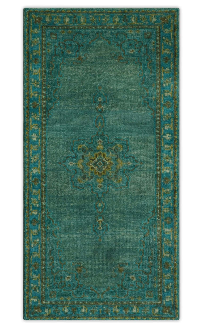 Custom Made Green Hand Knotted Antique Style  Multi Size Traditional Wool Rug