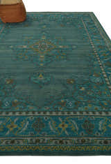 Custom Made Green Hand Knotted Antique Style  Multi Size Traditional Wool Rug