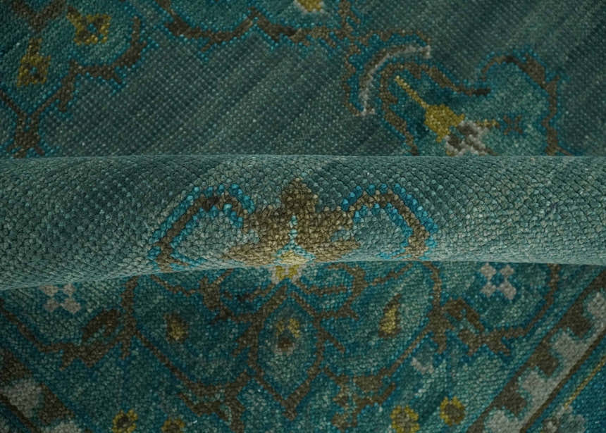 Custom Made Green Hand Knotted Antique Style  Multi Size Traditional Wool Rug