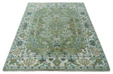 Custom Made Green, Ivory and Silver Traditional Turkish Hand Knotted Wool Rug