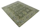 Custom Made Green, Silver and Olive Hand knotted Traditional Oushak Wool Area Rug