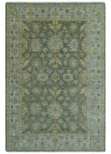 Custom Made Green, Silver and Olive Hand knotted Traditional Oushak Wool Area Rug