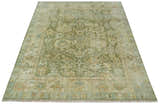Custom Made Hand Knotted Antique Finish Green, Aqua and Beige Traditional Wool Rug