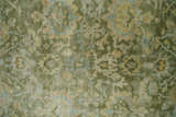 Custom Made Hand Knotted Antique Finish Green, Aqua and Beige Traditional Wool Rug