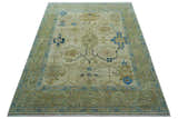 Custom Made Hand Knotted Beige and Blue Traditional Turkish Wool Rug