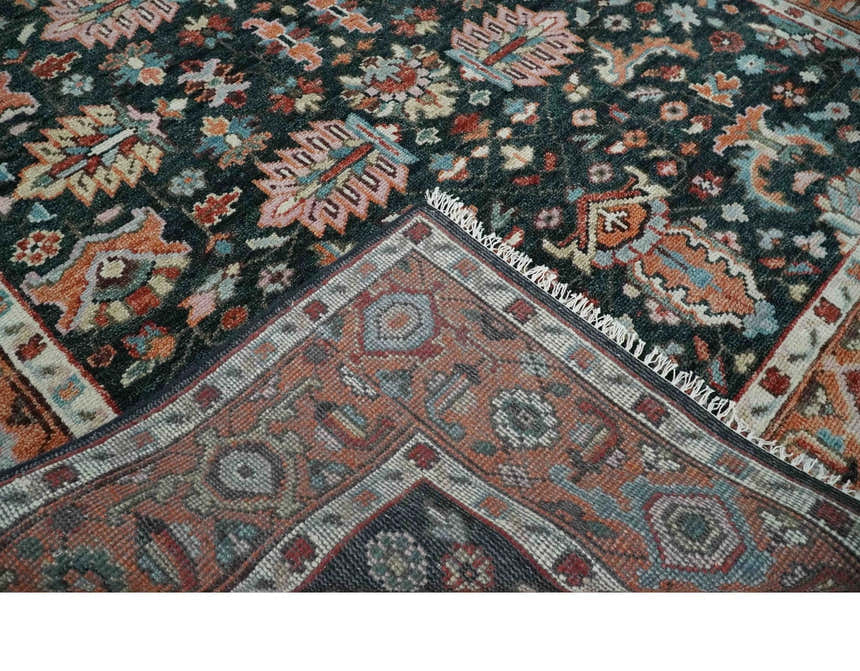 Custom Made Hand Knotted Black and Rust Traditional Oushak Wool Area Rug