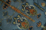Custom Made Hand Knotted Blue and Rust Tree Design Low pile Wool Area Rug