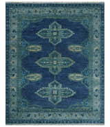 Tullu Custom Made Hand Knotted Blue and Silver Traditional Wool Rug