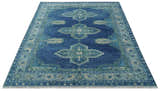 Tullu Custom Made Hand Knotted Blue and Silver Traditional Wool Rug