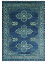 Tullu Custom Made Hand Knotted Blue and Silver Traditional Wool Rug