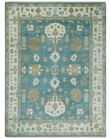 Custom Made Hand Knotted Blue, Ivory and Beige Traditional Oushak Wool Rug