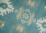 Custom Made Hand Knotted Blue, Ivory and Beige Traditional Oushak Wool Rug